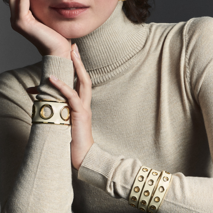 法國 Bangle Up EYELET 寬版鏤空琺瑯鍍金手環