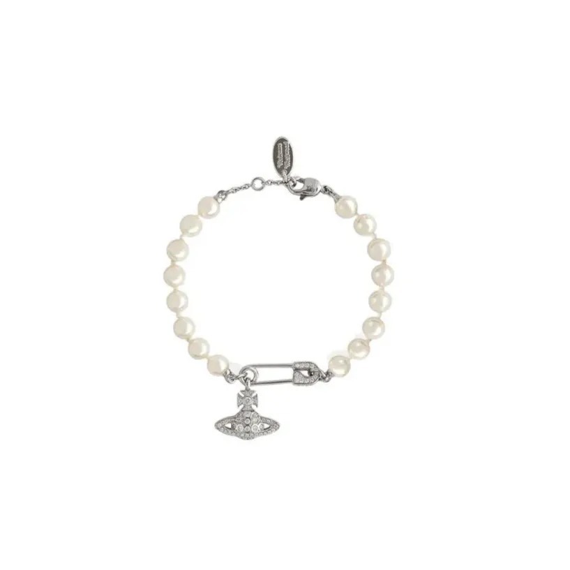 VIVIENNE WESTWOOD Lucrece 回形針 吊墜 珍珠 黃銅 手鏈 銀色