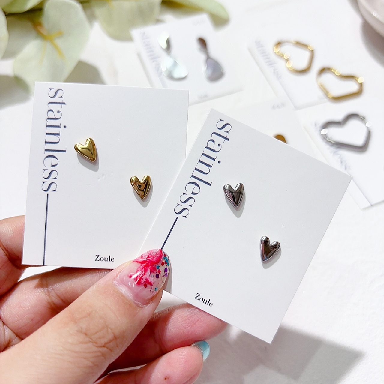 細粒心形耳環 (Stainless)