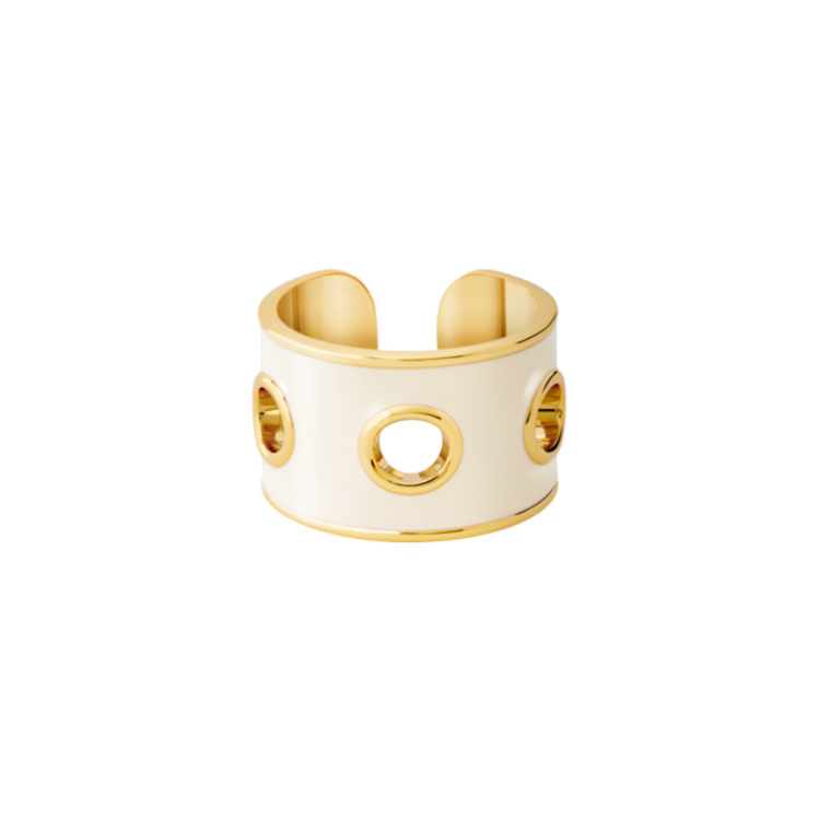 法國 Bangle Up EYELET 鏤空琺瑯鍍金戒指 奶油白
