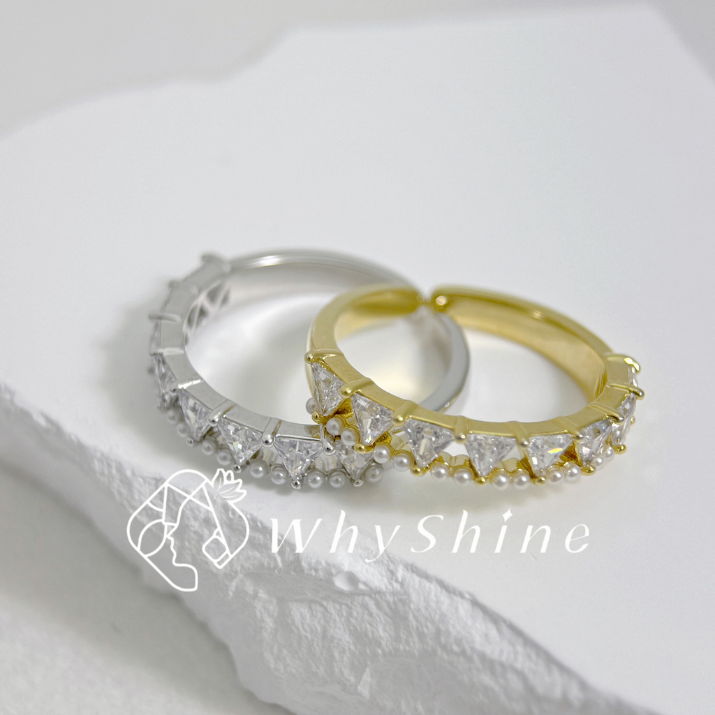 三角形鑲鑽珍珠戒指