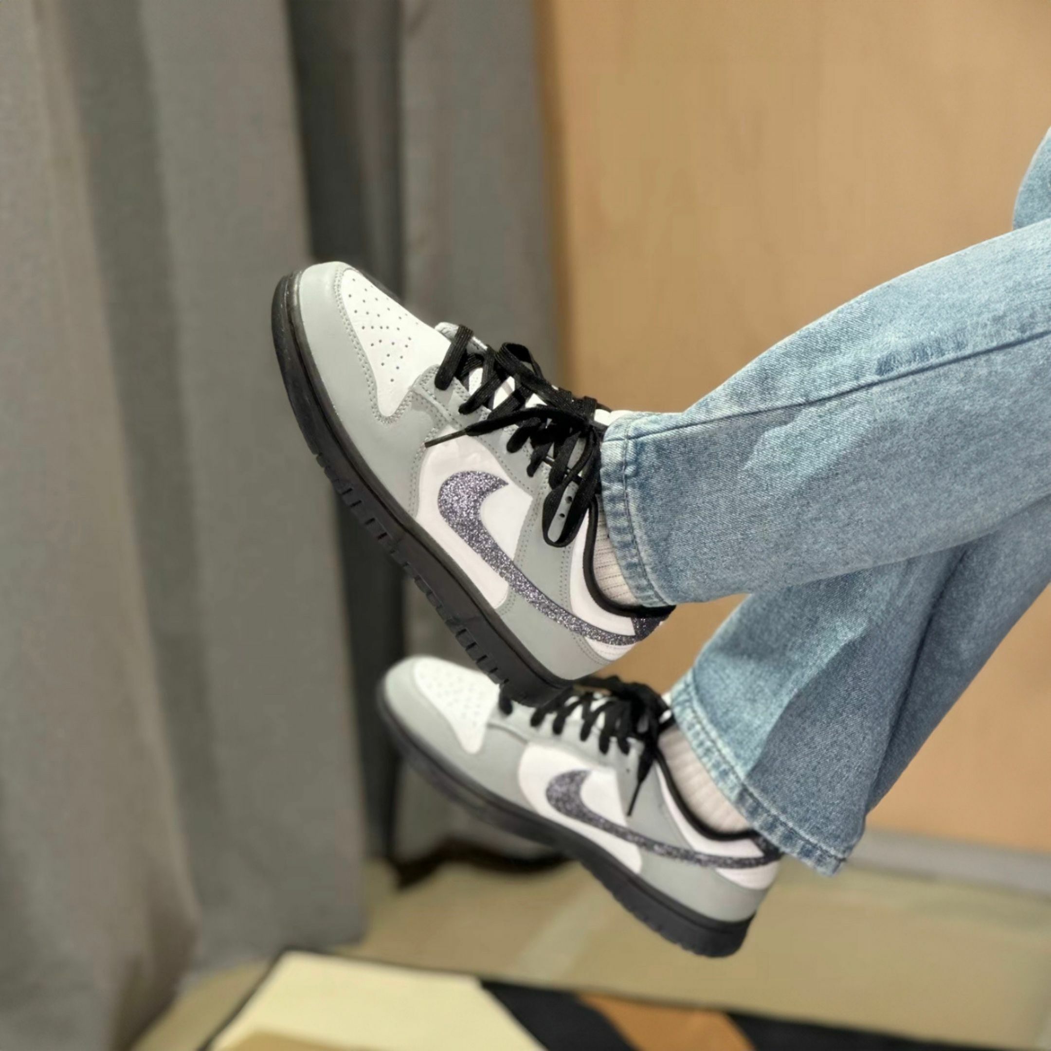 NICEDAY 現貨 Nike Dunk Low 鑽石星辰 閃勾 亮粉 灰 黑 果凍底 女