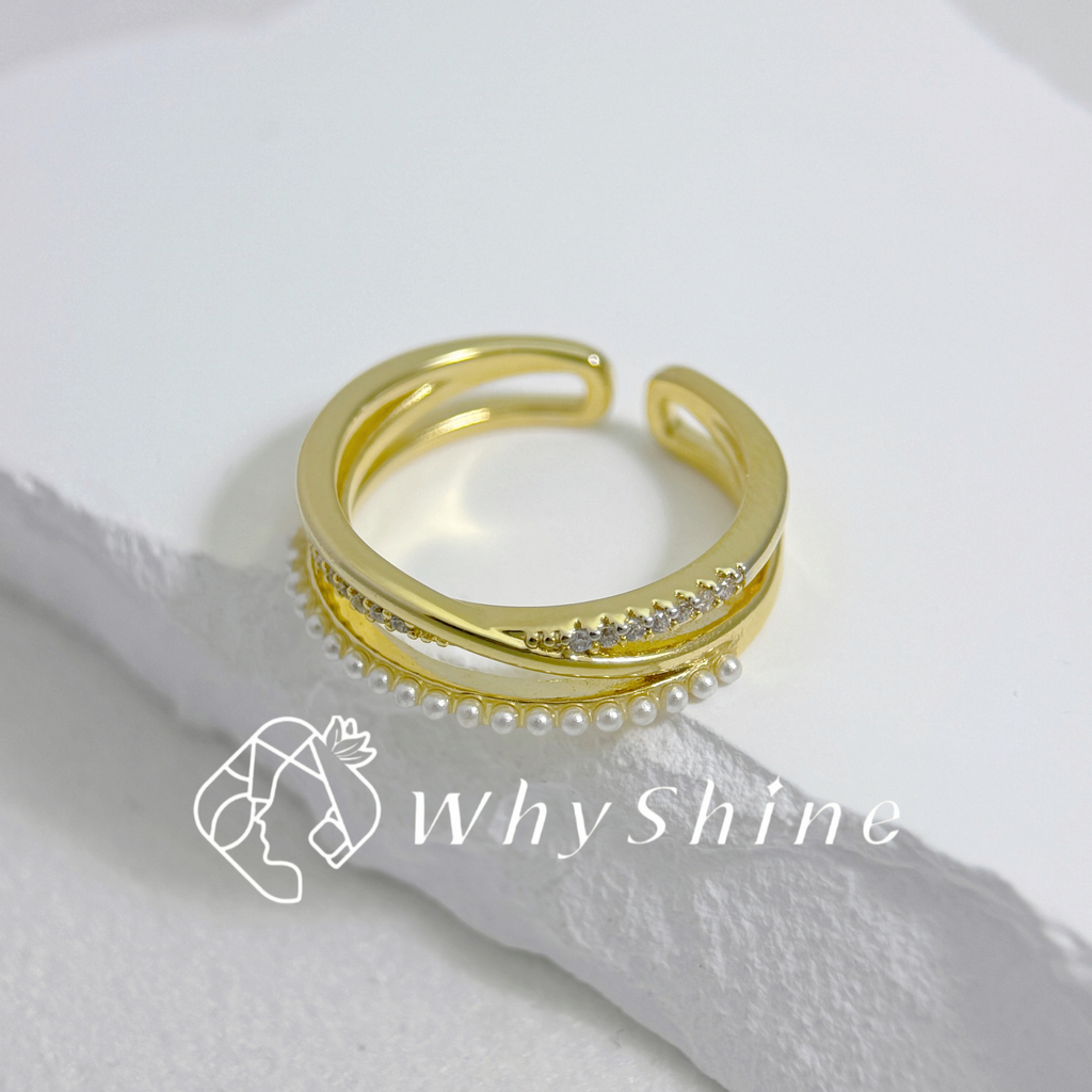 珍珠鑲鑽交叉戒指