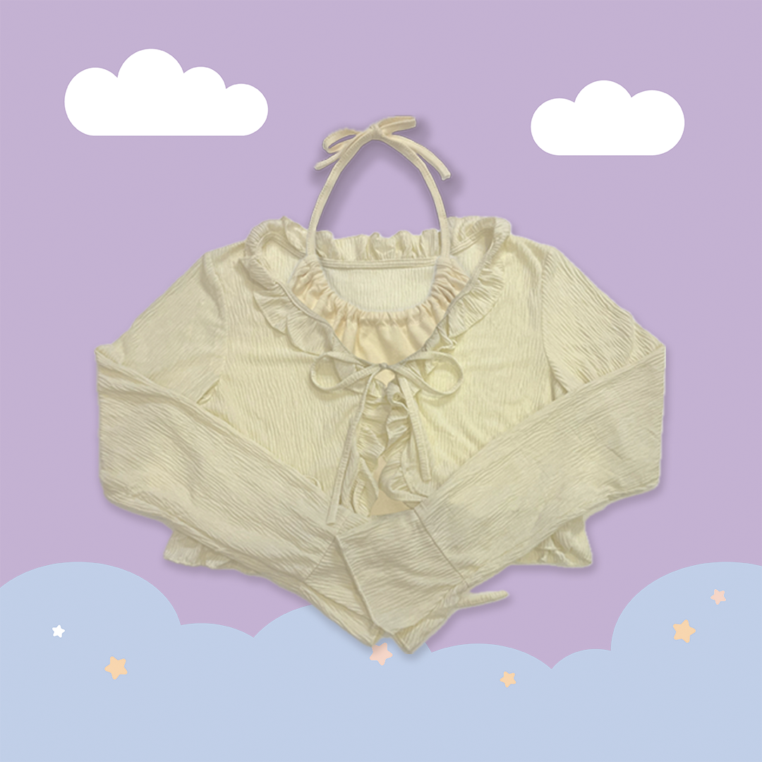 こ♡こ 荷葉邊綁繩罩衫背心組