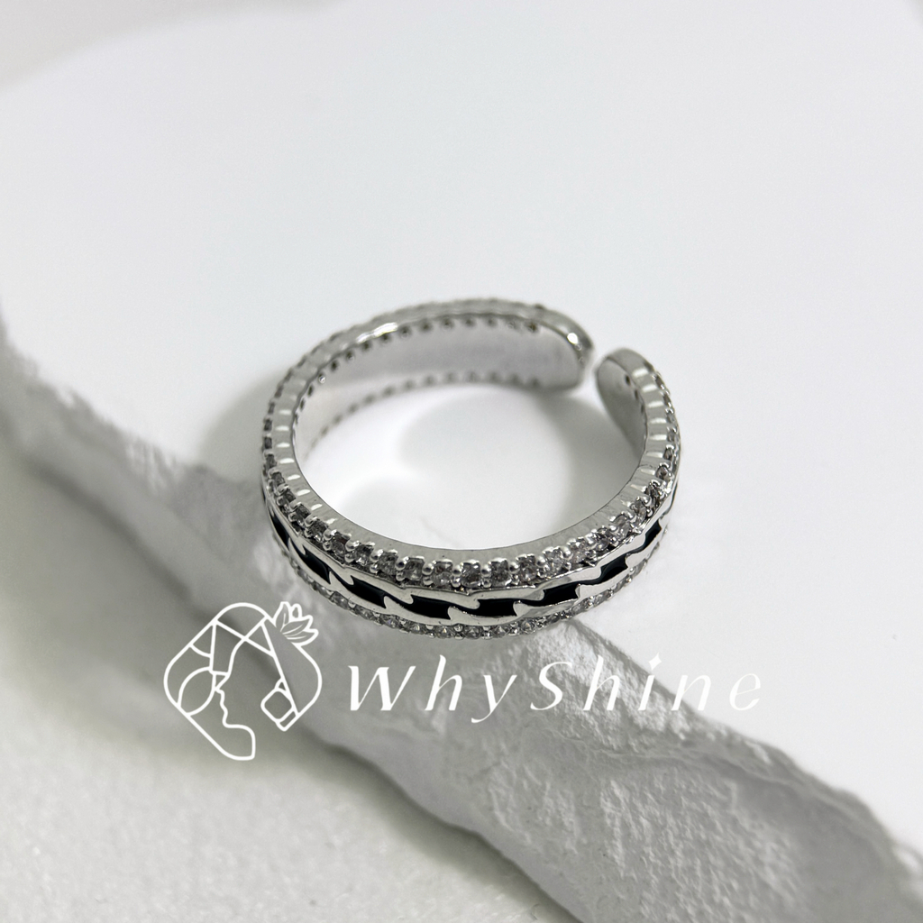 閃電紋鑲鑽戒指