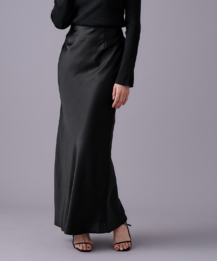 ur’s サテンマーメイドマキシスカート黑L（BCXN1683）