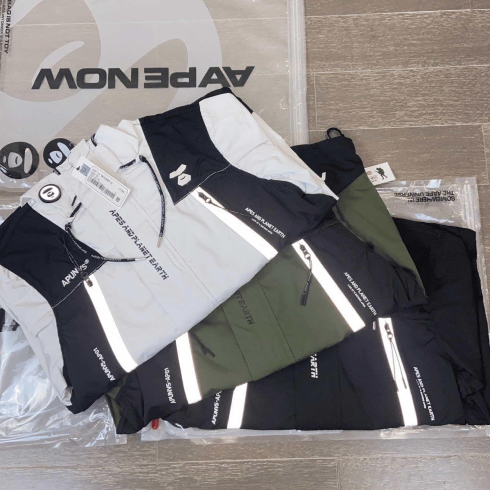 【NICE 歐美日韓代購】24SS Aape 🦍日系潮牌🔥經典logo 反光拼接外套 工裝外套 連帽