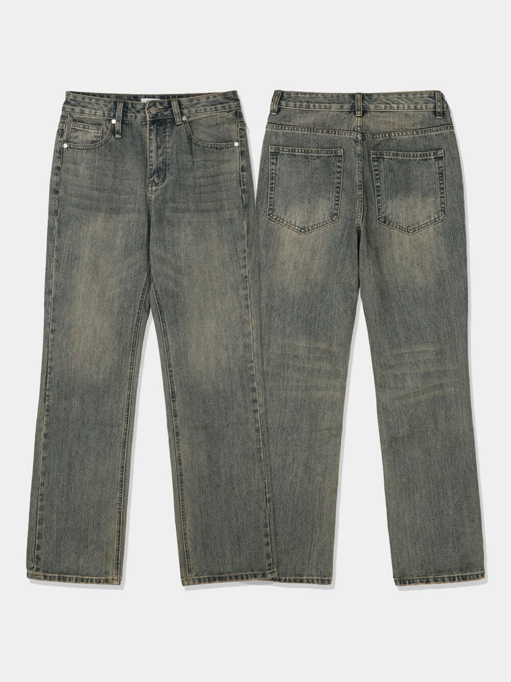 厚底微喇水洗直筒牛仔褲