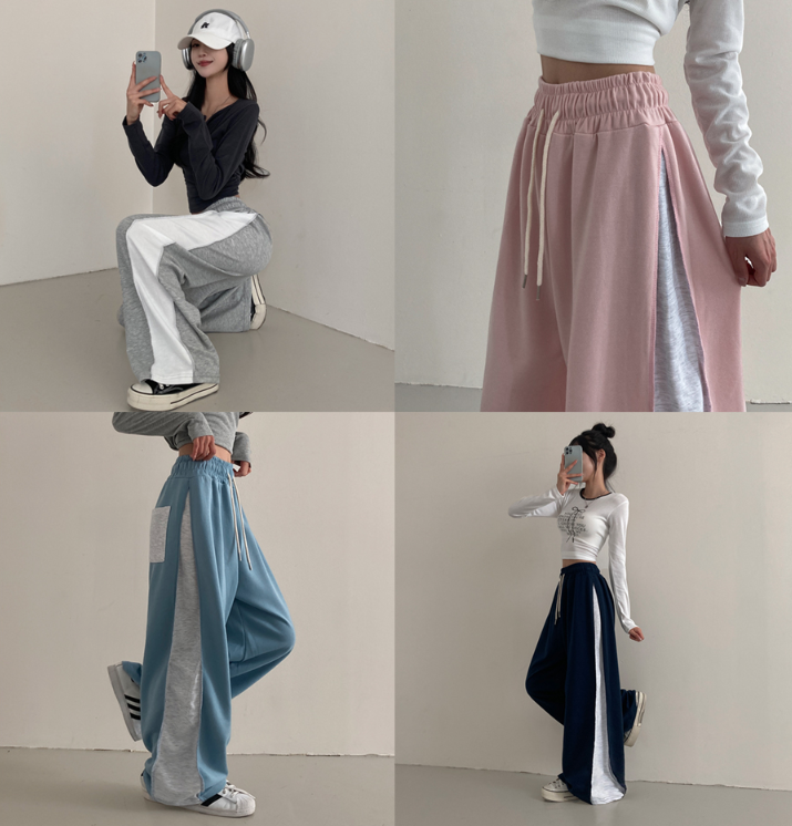 早秋預訂｜剪裁拼色口袋寬長褲