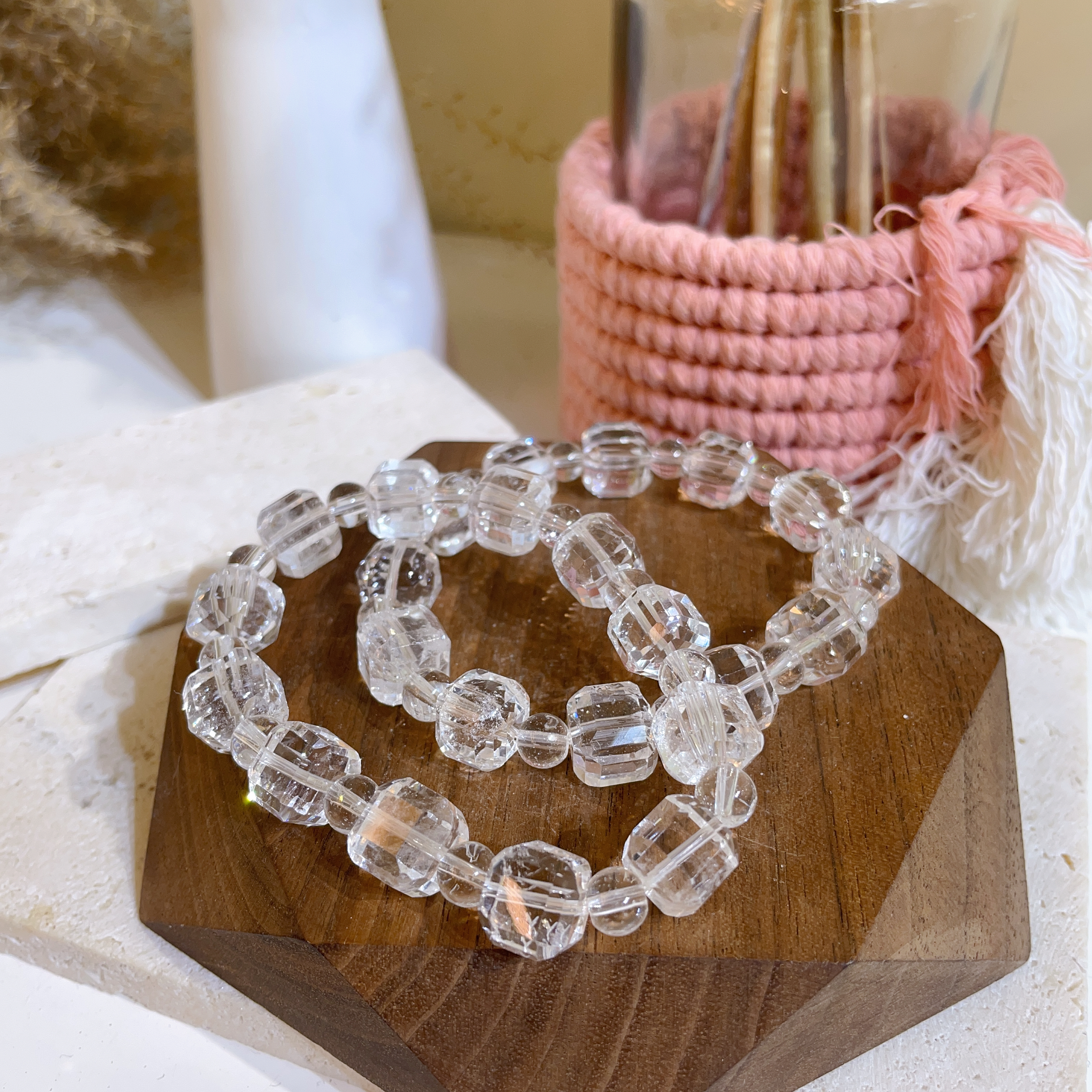 白水晶鑽切隔珠手串 9mm