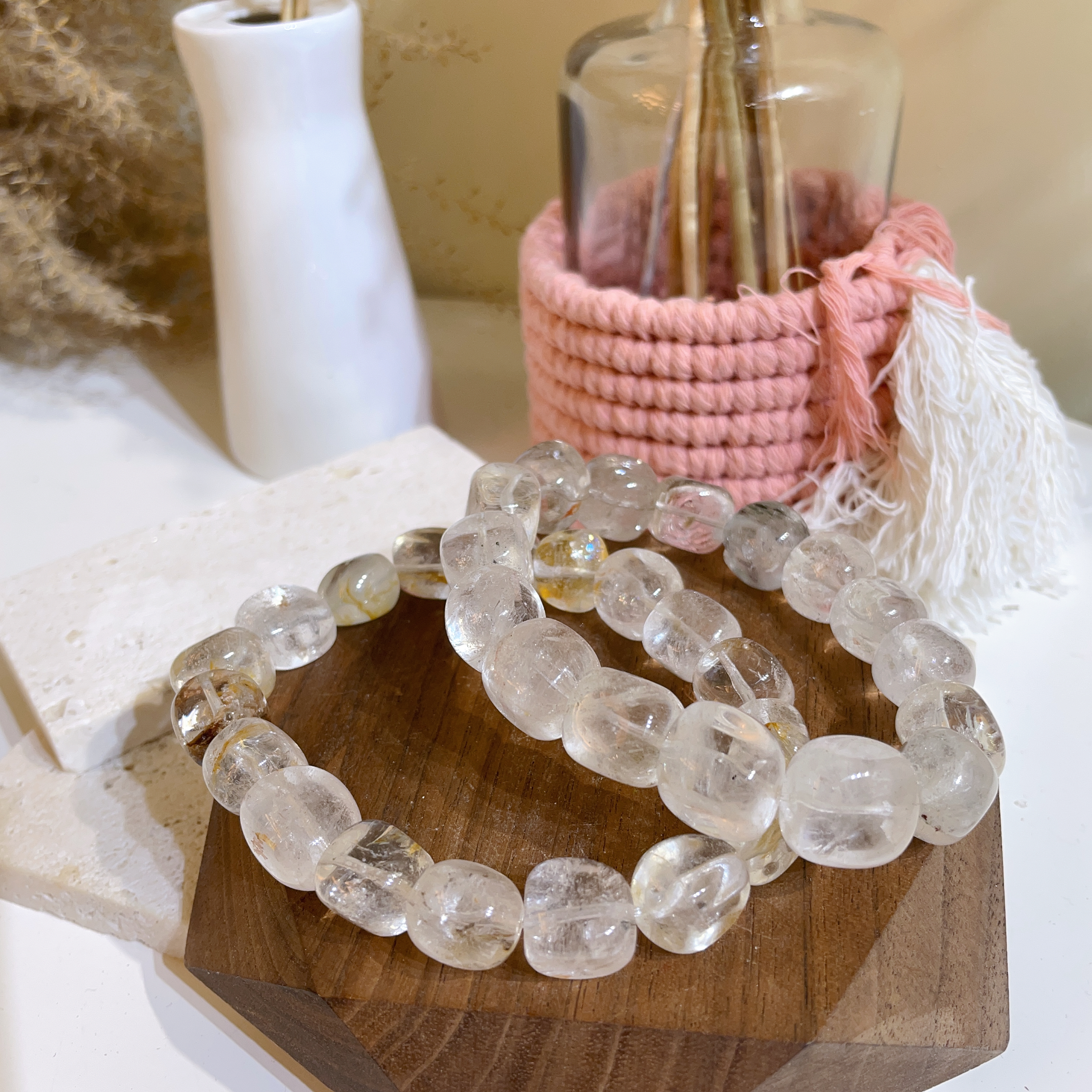 幽靈閃靈鑽共生白水晶大豆豆手串