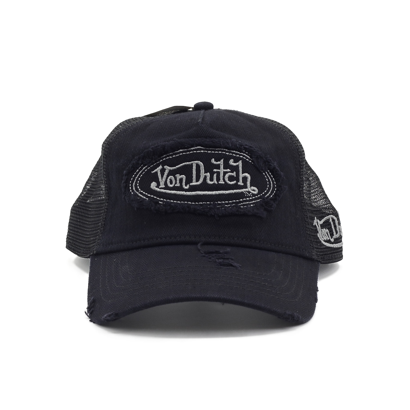 【Von Dutch】Distressed Washed Herringbone キャップ Von Dutch - Distressed Washed Herringbone Trucker Blac