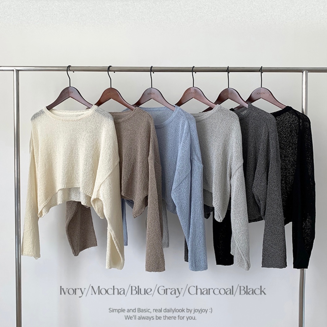 【優惠現貨】韓國短款純色長袖薄針織上衣（6色）