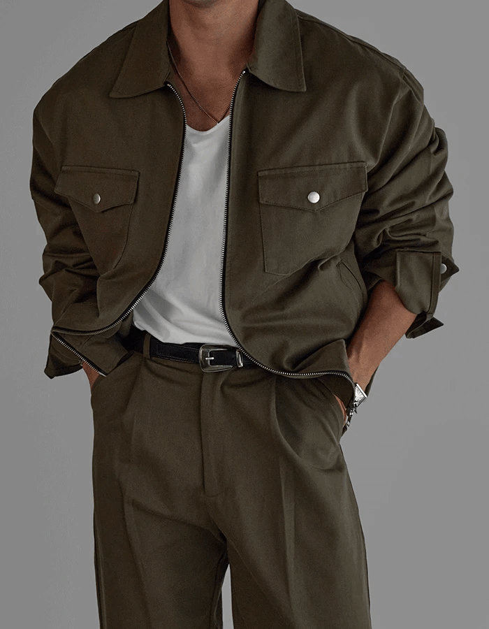水洗雙口袋夾克外套