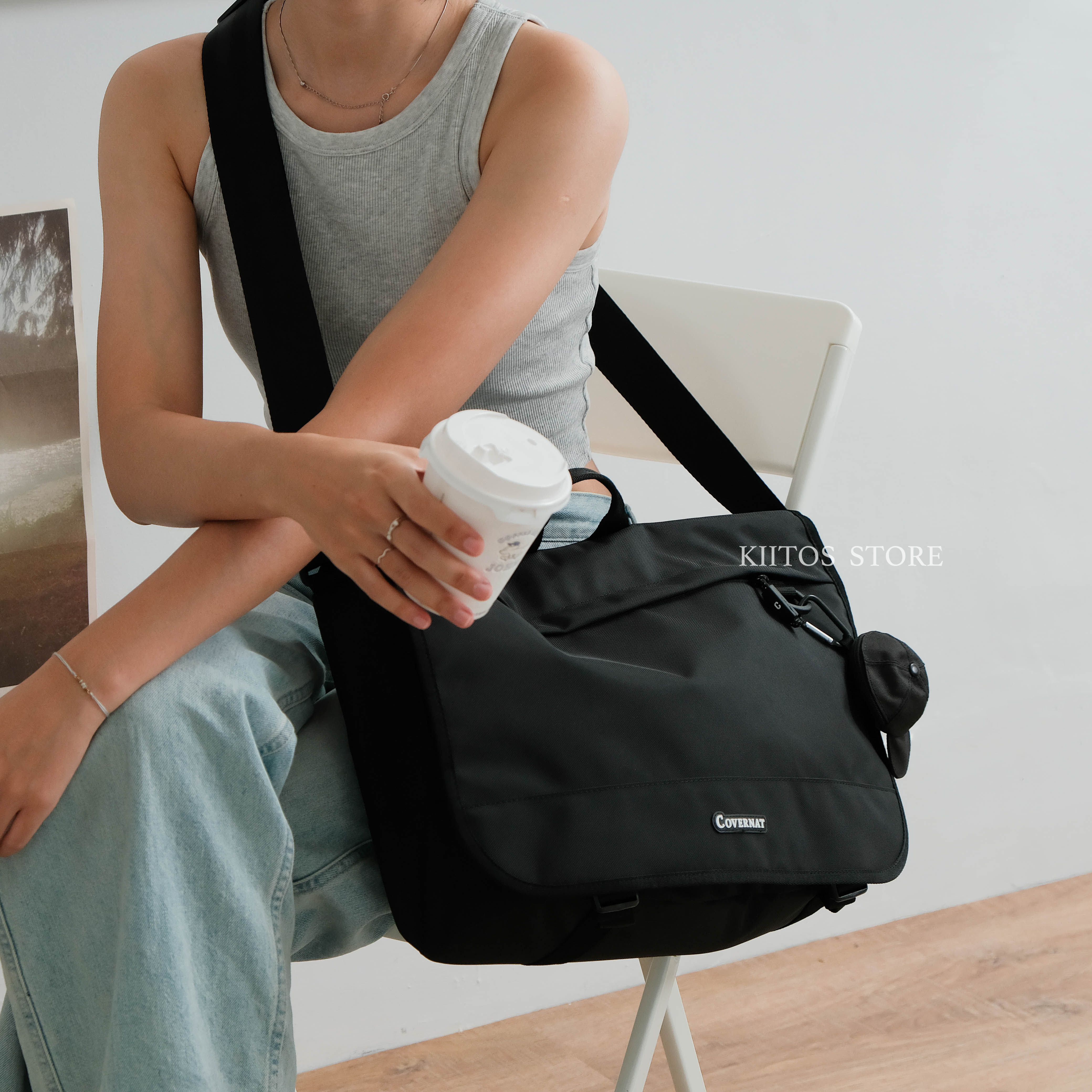 【現貨】韓國代購 Covernat 斜跨 大容量 斜背 郵差包 附贈 小帽包