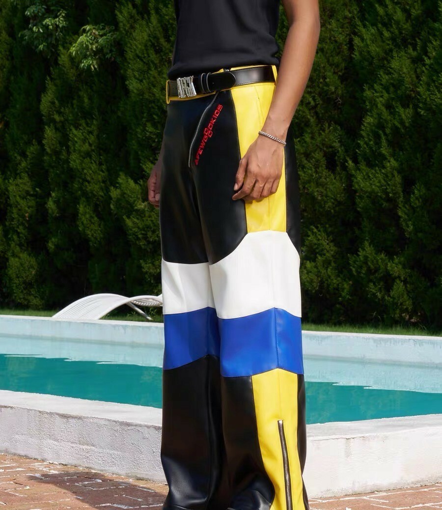 AFGK black and yellow contrast zipper leather pants A FEW GOOD KIDS