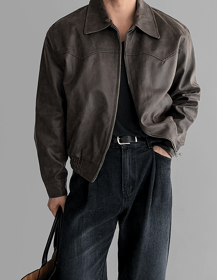 裂紋皮革夾克外套