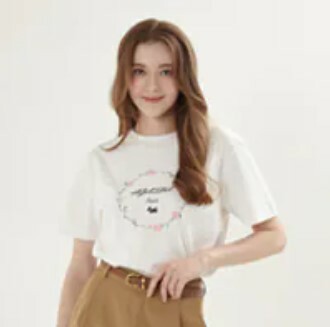 [S] AGATHA FLOWER BLOOM GARLAND SHORT SLEEVE T-SHIRT,IVORY, AGT146-106 (SAG21)