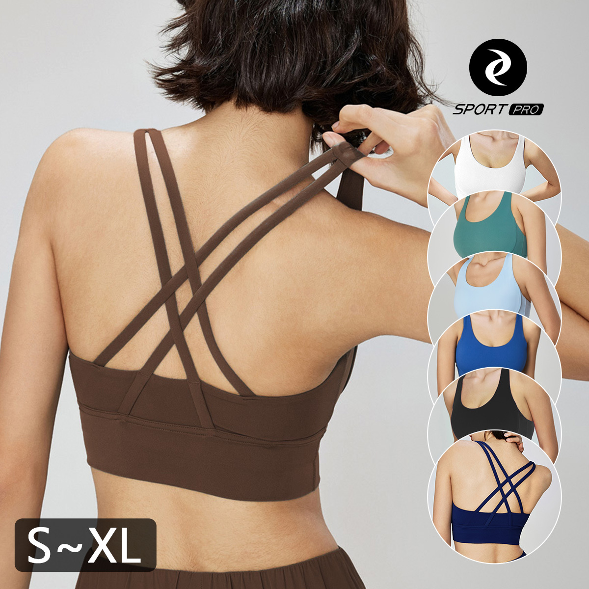 中強度裸感四線交叉美背運動/機能內衣【可換襯墊/上下一致】