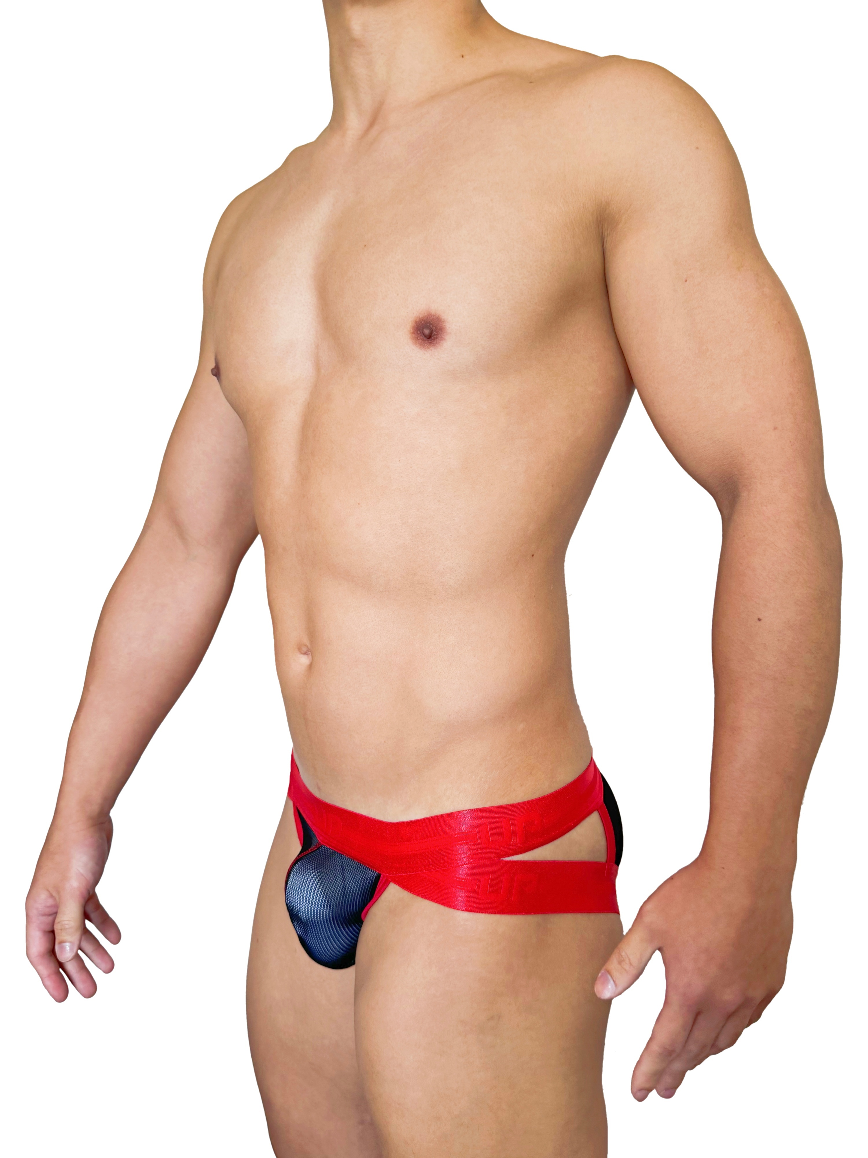 Sheer UP 全透三角內褲 閃亮紅/黑