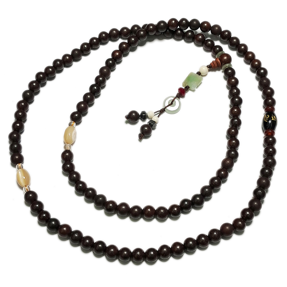 六字真言{黑曜岩}&紫檀108念珠6mm【十方】125515