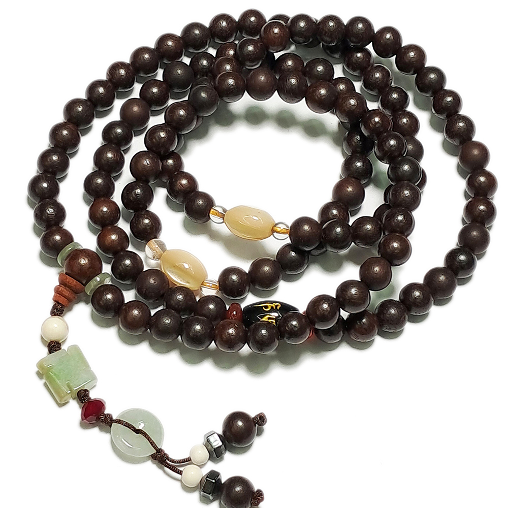 六字真言{黑曜岩}&紫檀108念珠6mm【十方】125515