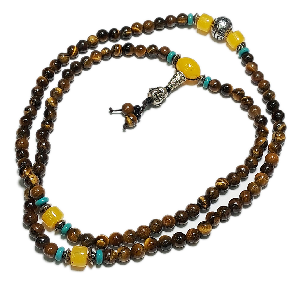 彌勒佛+蜜納+虎眼石108念珠6mm【十方】141026