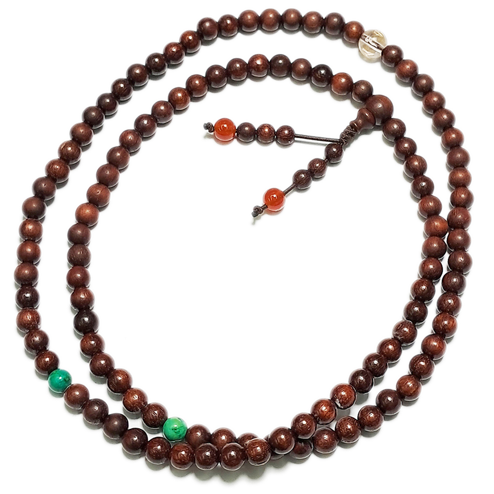 六字真言(水晶)+綠松石+紫檀108念珠6mm【十方】143484