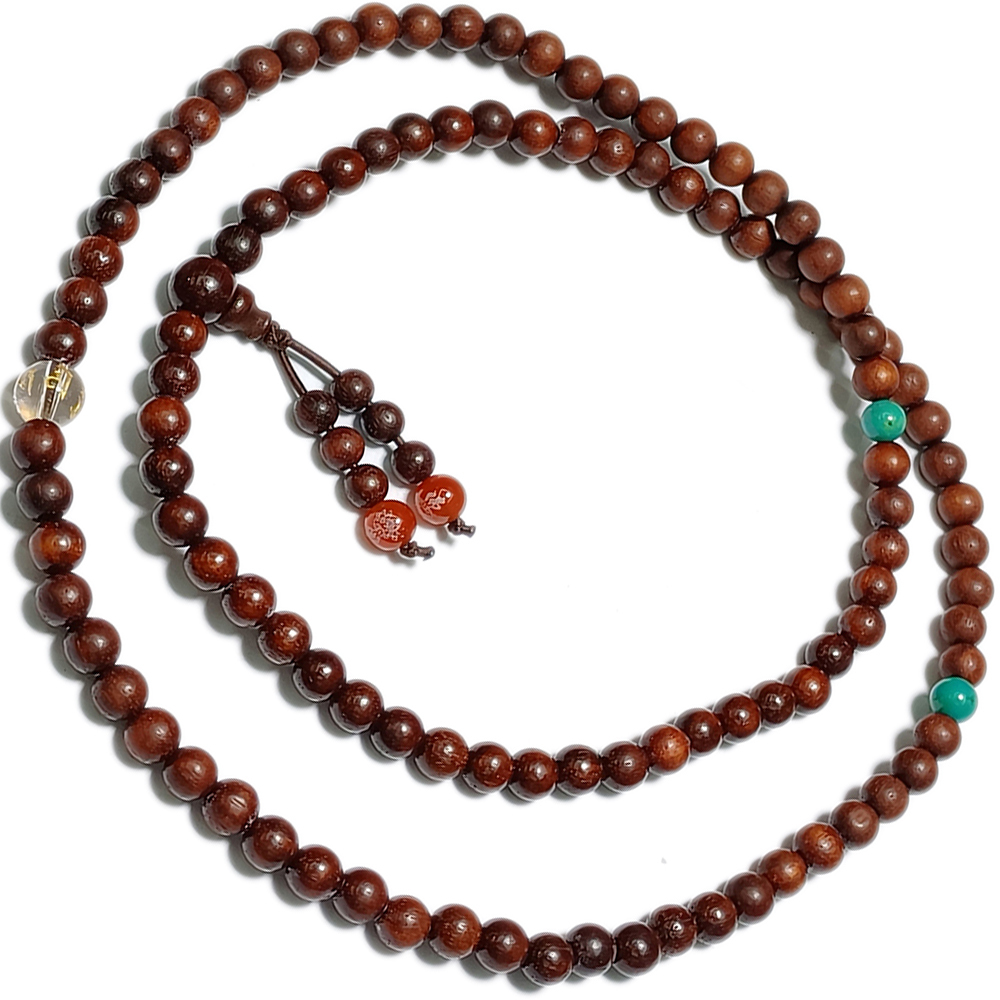 六字真言(水晶)+綠松石+紫檀108念珠6mm【十方】143484