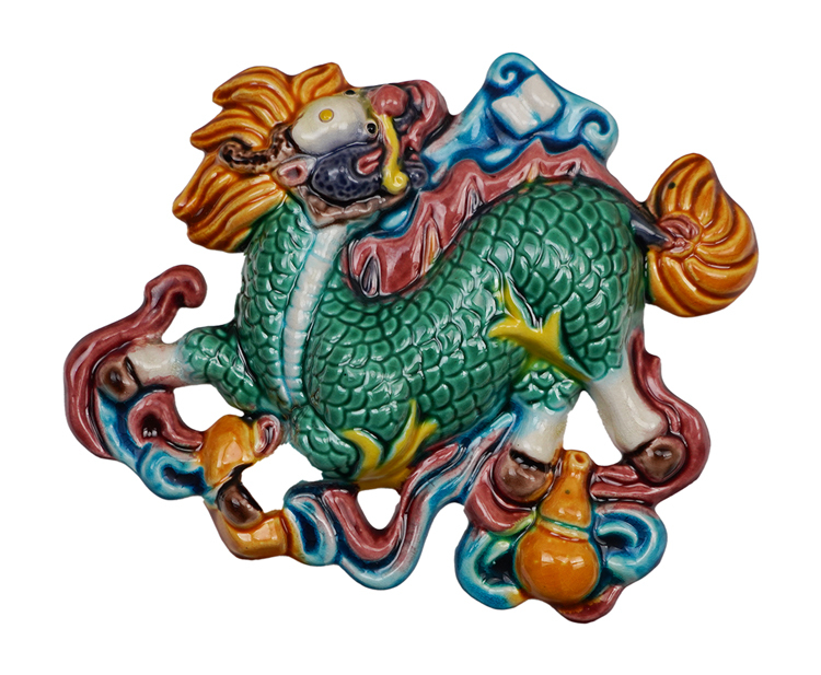 鹿港窯禮品館推出交趾陶 無邊際框 精緻 擺飾 獎牌：麒麟獻瑞