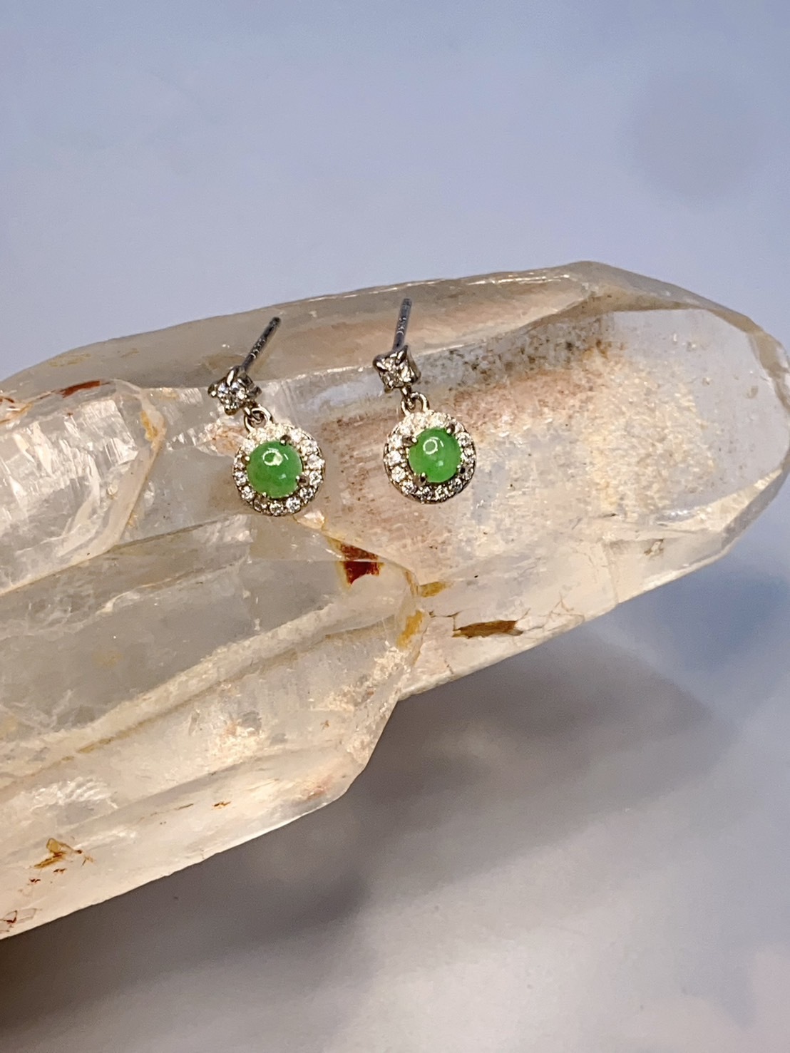 小小果子丨迷你冰果綠翡翠銀耳環