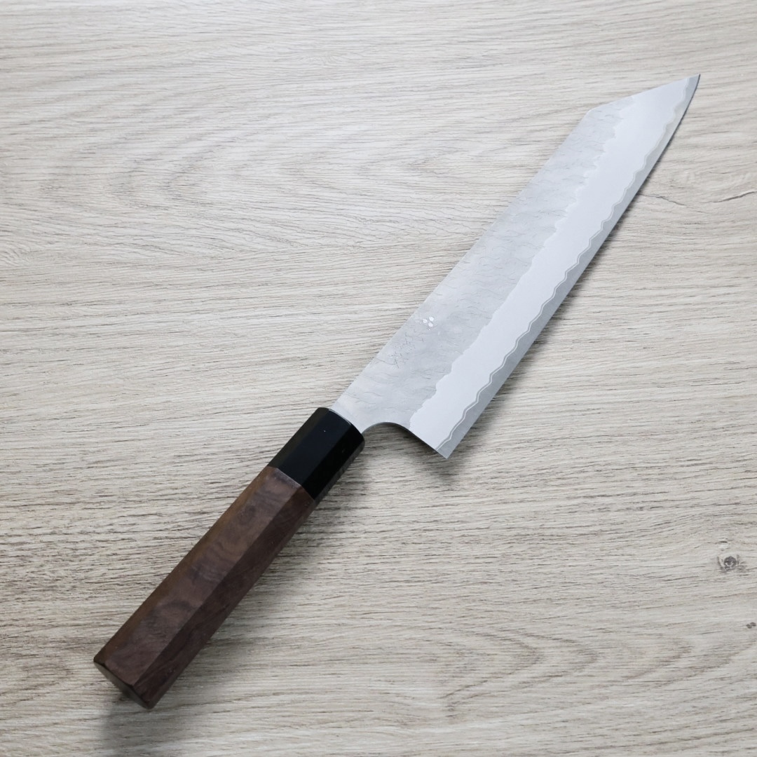 二唐刃物 切付牛刀 240mm 青紙超級鋼 柳葉鎚目