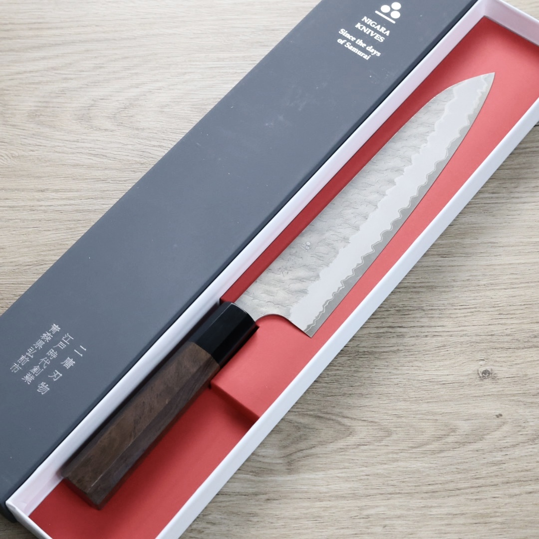 二唐刃物 牛刀 240mm 青紙超級鋼 柳葉鎚目