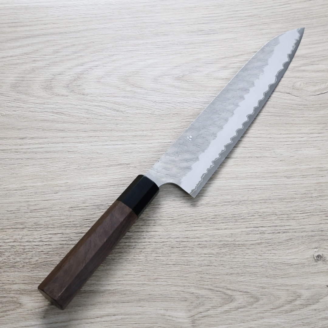 二唐刃物 牛刀 240mm 青紙超級鋼 柳葉鎚目