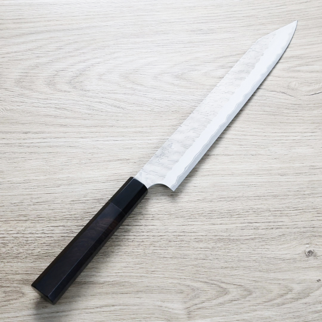 二唐刃物切付筋引255mm 紙超級鋼柳葉鎚目