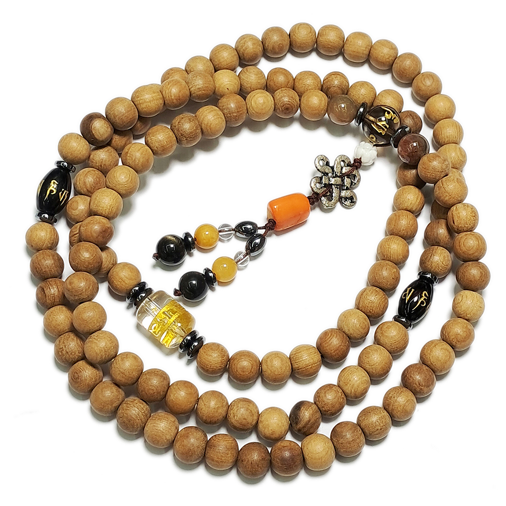 吉祥結&六字真言{水晶}&肖楠木108念珠7mm【十方】127626