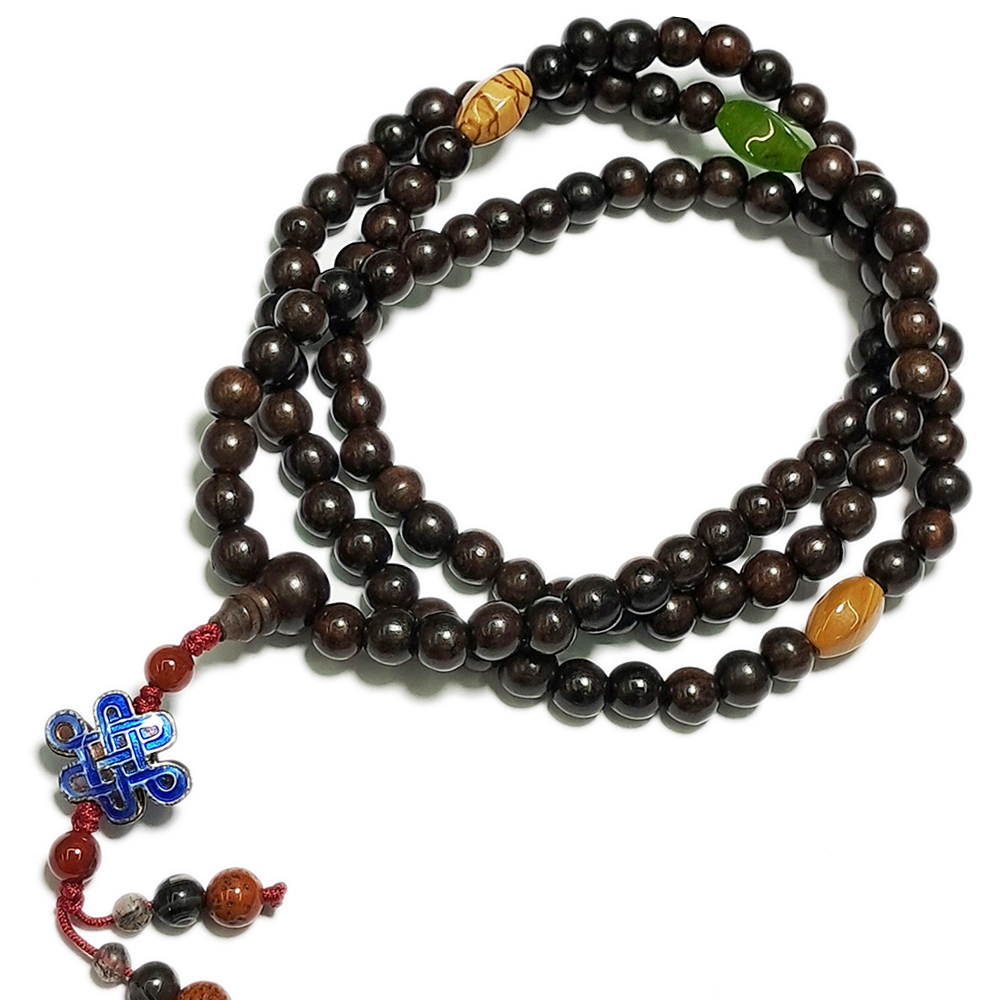 吉祥結(琺瑯)&黑檀木108念珠7mm【十方】130579