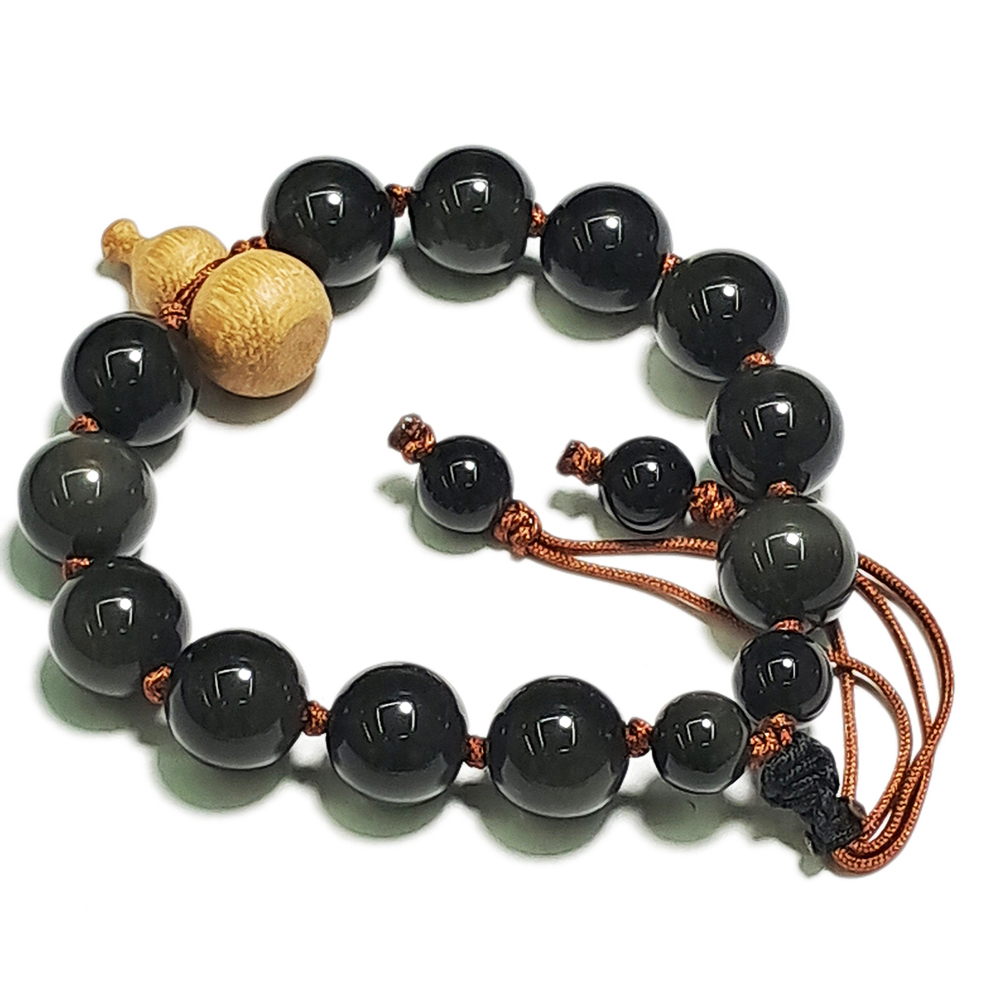 沉香木葫蘆+黑曜岩手珠12mm【十方】134009