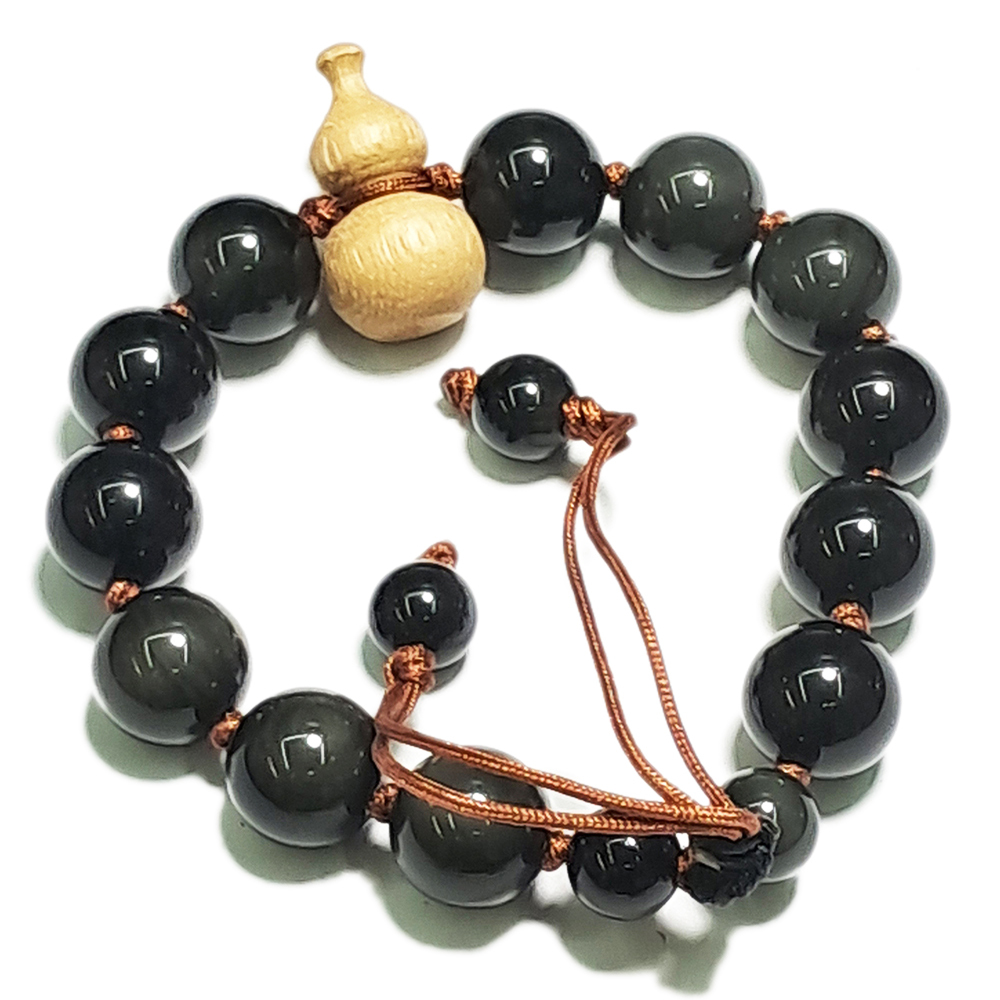 沉香木葫蘆+黑曜岩手珠12mm【十方】134009