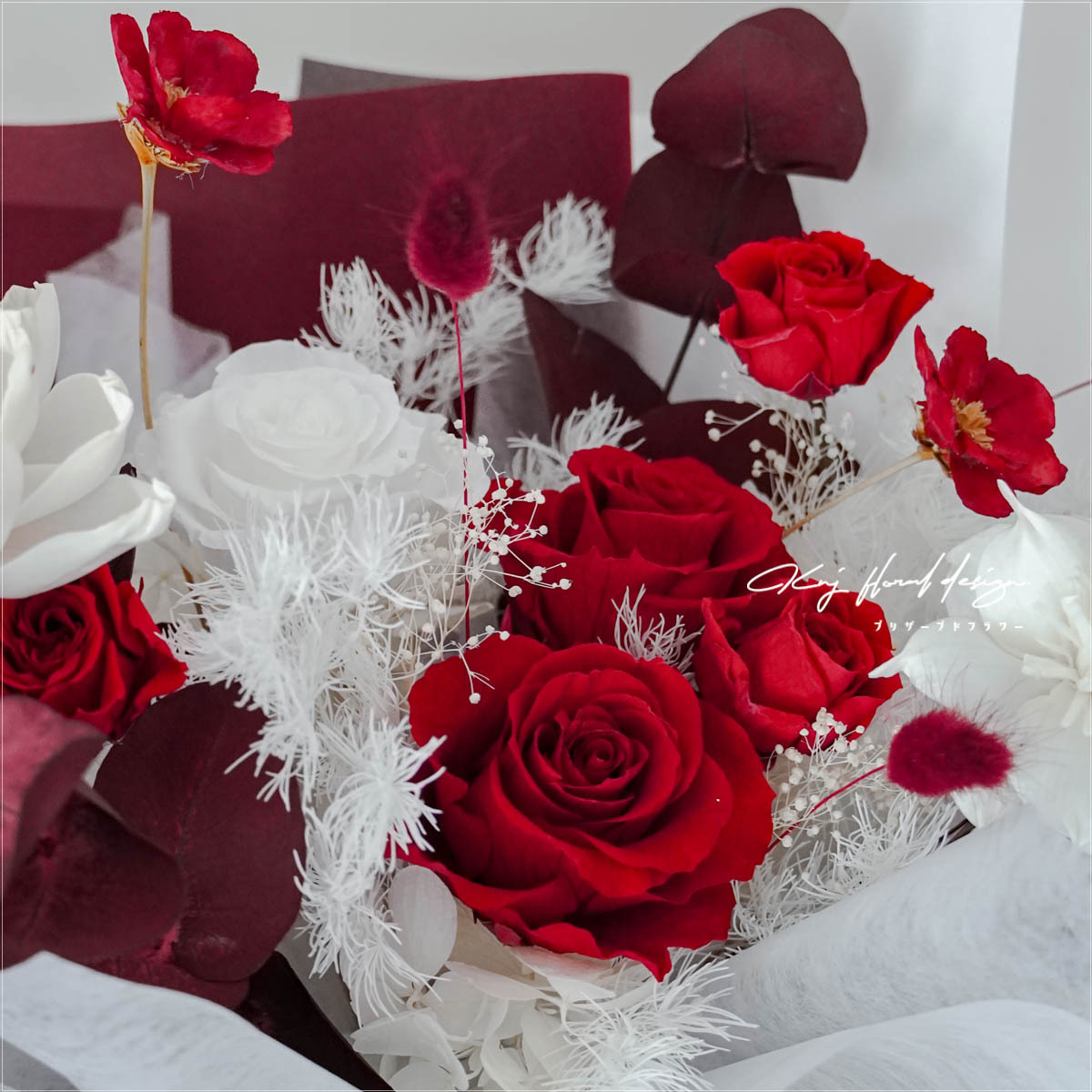 炙熱之心．三朵永生玫瑰花束