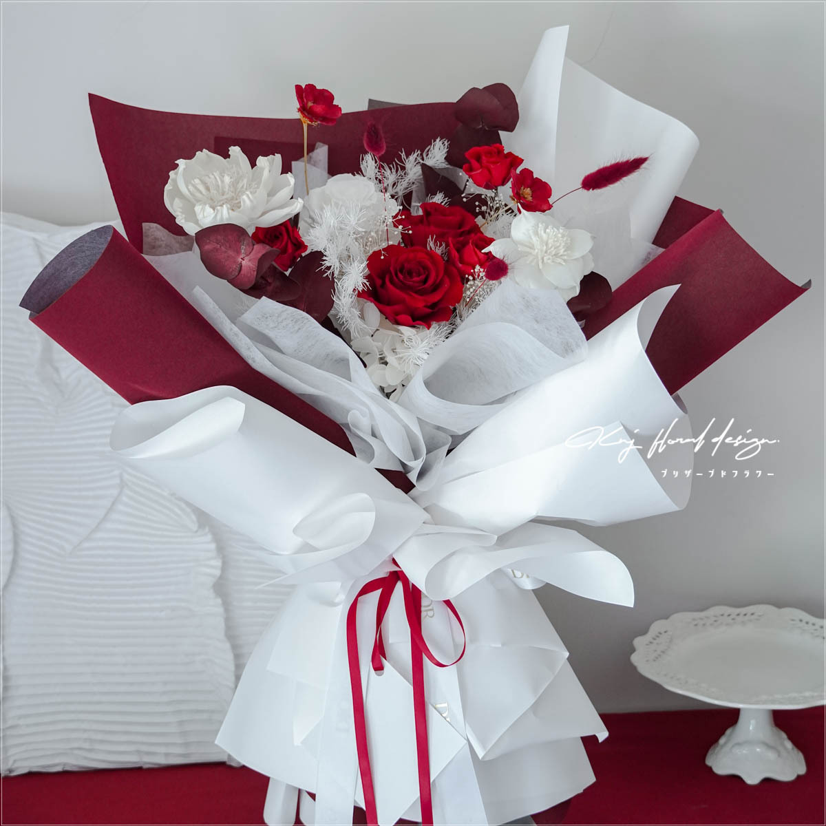 炙熱之心．三朵永生玫瑰花束