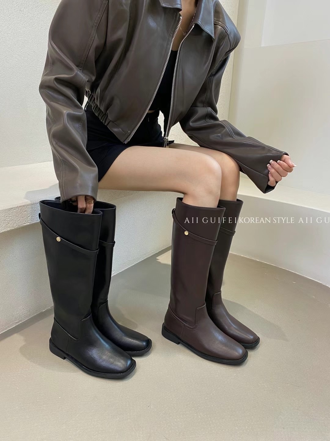 小繞繩素面寬鬆長靴(單裡/絨裡)