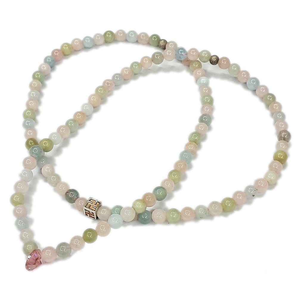 卍 925純銀+粉鑽+摩根石108念珠5mm【十方】143377