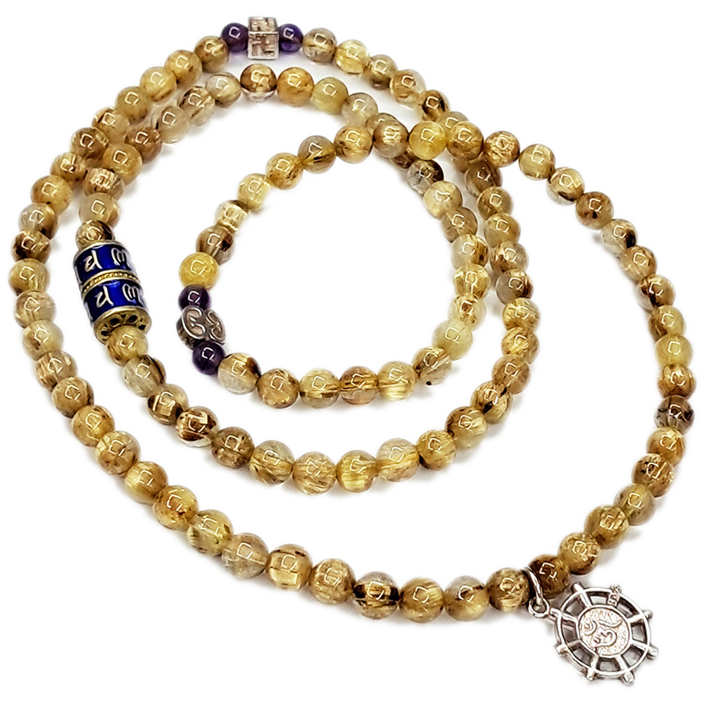 轉經輪925銀&頂級鈦晶108念珠6mm【十方】144875