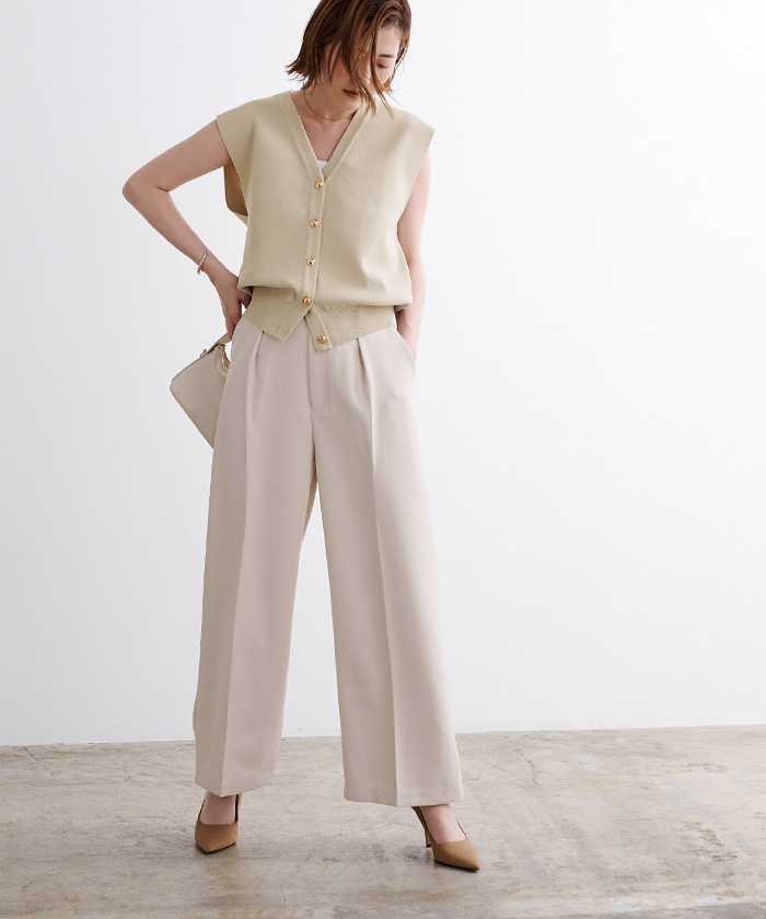 ur’s ゴールド釦コクーンニットベスト淺米M（ BEXU1642）