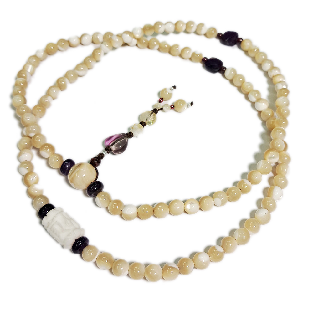 六字真言&珍珠貝硨磲108念珠6mm【十方】120651