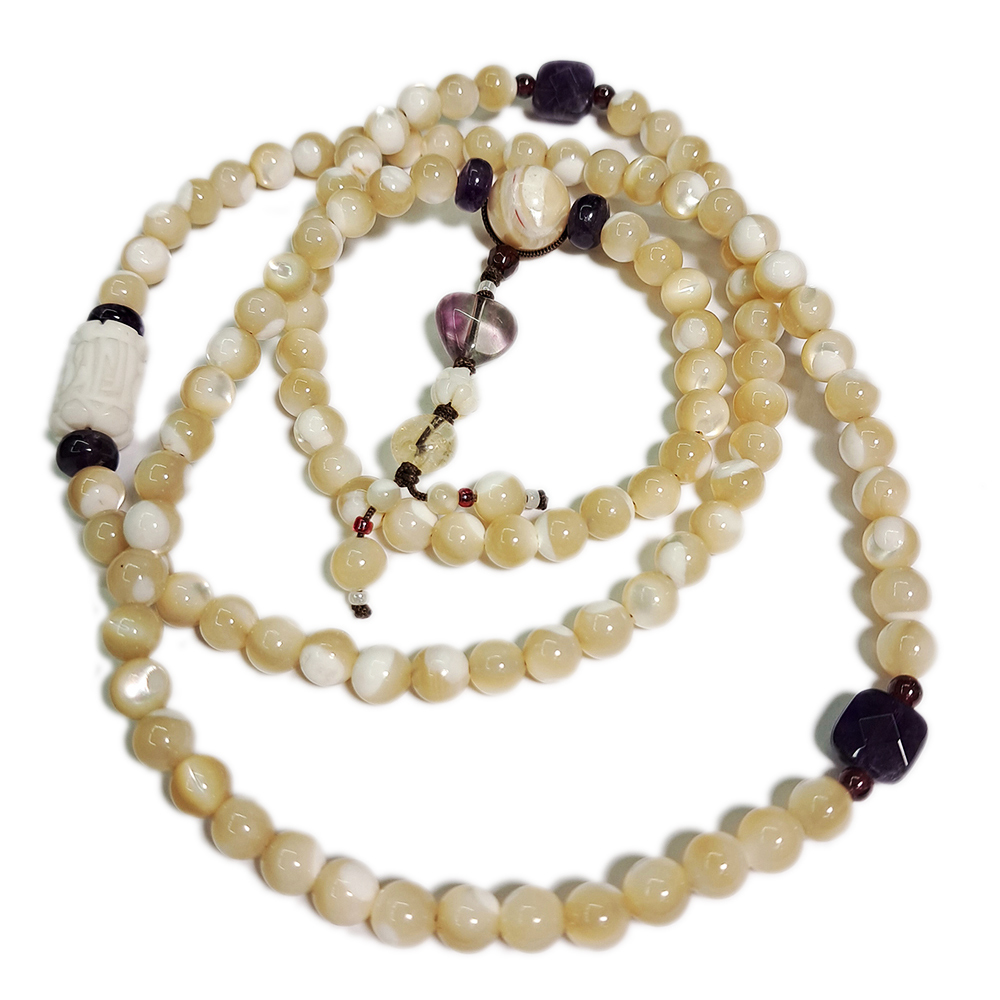 六字真言&珍珠貝硨磲108念珠6mm【十方】120651