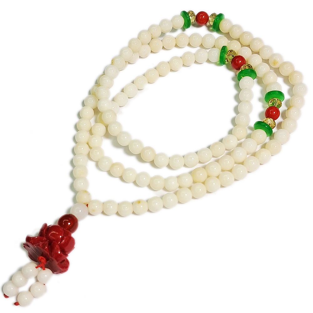 蓮花+白珊瑚{海竹}108念珠5mm【十方】134756