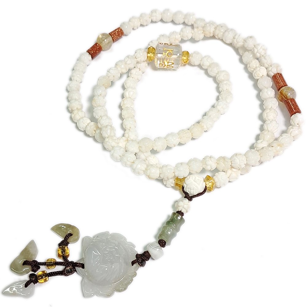 玉蓮花+硨磲雕蓮花108念珠6mm【十方】142519