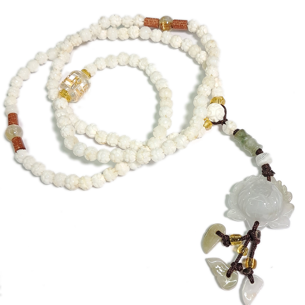玉蓮花+硨磲雕蓮花108念珠6mm【十方】142519